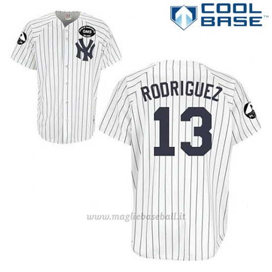 Maglia Baseball Uomo New York Yankees Alex Rodriguez 13 Bianco Gms The Boss Cool Base